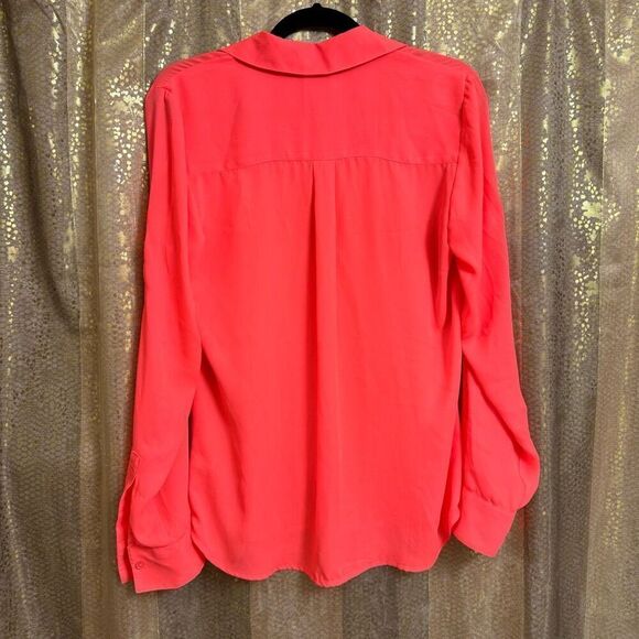 Express Bright Neon Coral Orange Portofino Button Down Top Small - Picture 2 of 5